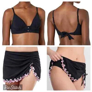 NWT by Gottex Profile Size 12 Swimsuit Bikini Skirtini Cover skirt look Black - Imagen 1 de 2