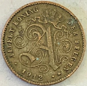 "Historische Pracht: 1912 Albert ROI DES BELGES 1 Centime Münze" - Bild 1 von 2