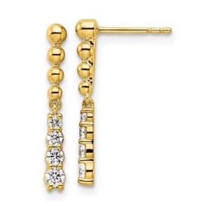 14k Gold Lab-Created Diamond SI1/SI2, G H I, Beaded Bar Post Dangle Earrings - Picture 1 of 5