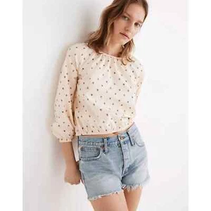 NWT MADEWELL Crop Size M Gathered Floral Spring Prairie 3/4 Puff Sleeve Top - Picture 1 of 12