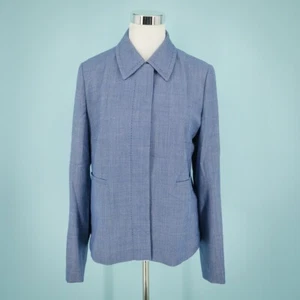 Strenesse Size 12 Blazer Jacket Blue Button Front Down Collar Long Sleeve Lined - Picture 1 of 8