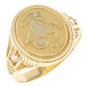 10k or 14k Solid Yellow Gold Zodiac CZ Ring - Capricorn - Picture 1 of 7