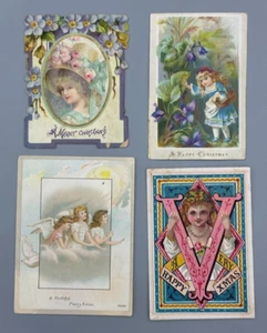 Tarjetas antiguas victorianas NAVIDAD 1880 ÁNGELES VIOLETAS - Imagen 1 de 9