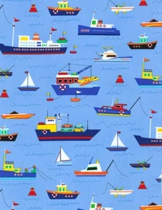 BTHY Timeless Treasures Boat Ship Sky Blue Cotton Fabric By The Half Yard C6066 - Picture 1 of 1