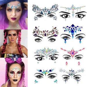 3D Diamond Face Jewels Tattoo Eyebrow Stickers Body Makeup Shiny Rhinestones - Picture 1 of 29
