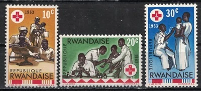 RWANDA:1963 SC#44-46 MH/MNG Centenary of the International Red Cross  AA571 - Image 1 of 2