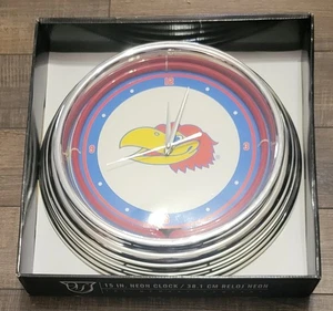 University of Kansas Clock w/ Red Neon Ring 14" - Picture 1 of 6