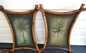 Coppia Vintage MCM Adirondack Palma Dipinti ad Olio Cornici Bambù Tiki Art Decor - Foto 1 di 4