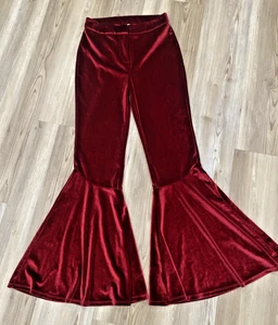 Pantalones Torn by Ronny Kobo Rojo Terciopelo Campana Parte Inferior Para Mujer Pequeño Vacaciones Acampanado Retro - Imagen 1 de 11