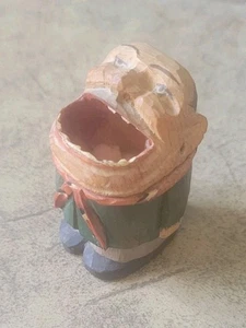 Vintage Italian Hand Carved Wooden Big Mouth Toothpick Holder Folk Art Whimsical - Picture 1 of 3