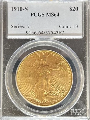 1910-S $20 St Gaudens MS64 PCGS (#PA3754367) Foto 1 de 2