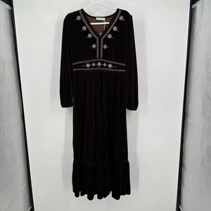 RusttyDustty Damen Boho Samt Kleid Größe M Braun Whimsigoth Renaissance Fee - Bild 1 von 9