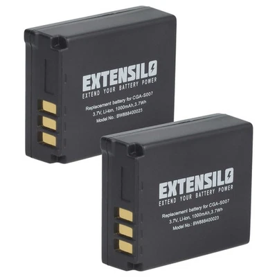 EXTENSILO 2 Batteries pour Panasonic Lumix DMC-TZ4 DMC-TZ3 DMC-TZ5 DMC-TZ50 1000mAh 3,7V