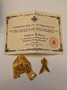 JBK Camrose Kross Yellow Ribbon Brooch Pin + Extra Pin COA - Picture 1 of 6