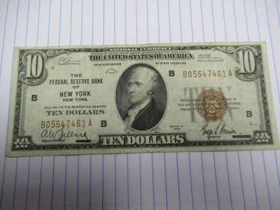 National Currency $10 Series 1929 Federal Reserve Bank of New York NY Note Bill - Image 1 of 4