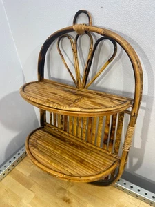 Vintage Boho Küsten Rattan Skulptur Bambus Wand Hängeregal - Bild 1 von 1