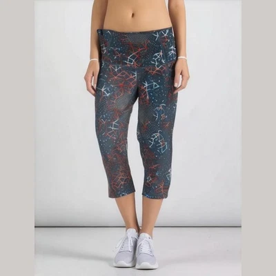 Leggings Zella Feminina Pequena Cinza Capri Cropped Design Geométrico Cintura Alta - Imagem 1 de 4