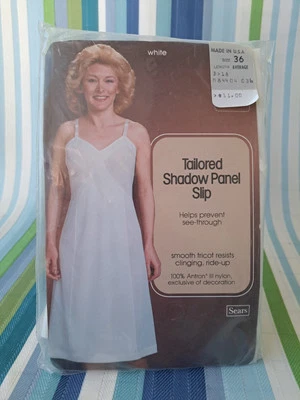 Panel de sombra a medida vintage Sears 100 % nailon antrón marfil talla 36 2 BIN14 Foto 1 de 4