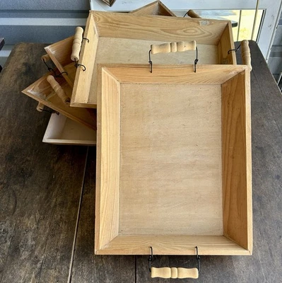 Multi Avail: Unfinished Handmade Wood Tray w/Turned Wooden Side Handles 15 x 12" - Image 1 of 4