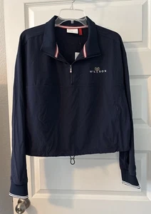 Wilson Davenport Womens Tennis Popover Navy Blue 1/4 Zip Crop Jacket Large NWT - Picture 1 of 12