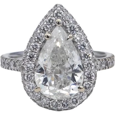 GIA Certified 18k & 14k White Gold Pear & Round Diamond Pave Halo Ring 4.21CT - Image 1 of 4
