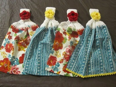 (4) Juego de toallas de cocina de algodón con tapa de ganchillo Pioneer Woman flor silvestre caprichosa Foto 1 de 4