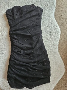 "Rare" Black Sequinned Strapless Dress - Size 8 - Picture 1 of 6