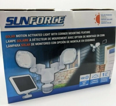 Sunforce 180 grados 2 cabezales blanco alimentado por energía solar LED luz/temporizador activado por movimiento Foto 1 de 4
