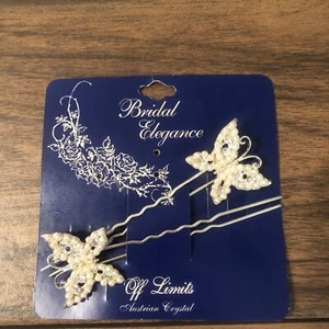 Two Bridal Elegance Butterfly Hairpins Off Limits Austrian Crystal with Card - Picture 1 of 6