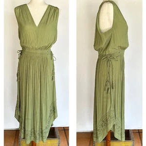 RAMY BROOK NY Dress Green Grecian Midi Sleeveless Flowy Embroidered V Neck Small - Picture 1 of 18