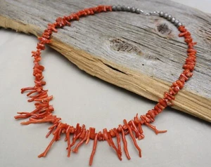 Vintage Native American Navajo Sterling Silver Bench Beads  Coral Necklace - Picture 1 of 10