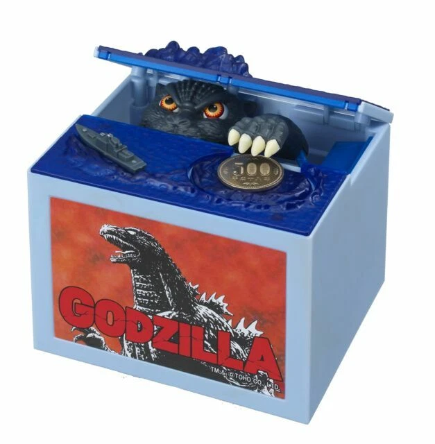 Toho Godzilla Piggy Bank Coin Box LED Sound Gimmick Moving Figure Japan F S