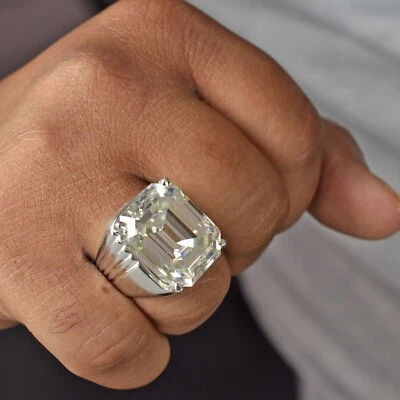 RARE 21.50 Ct Off White Diamond Emerald Cut Solitaire Ring 925 Sterling Silver - Image 1 of 4