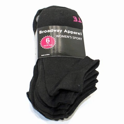 Broadway Apparel Women’s Size 9-11 Black 6 Pair Sport Socks - Image 1 of 3