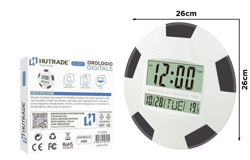 x Orologio Da Parete Digitale Calendario Termometro Pallone Calcio Ec2015 mar - Immagine 1 di 1