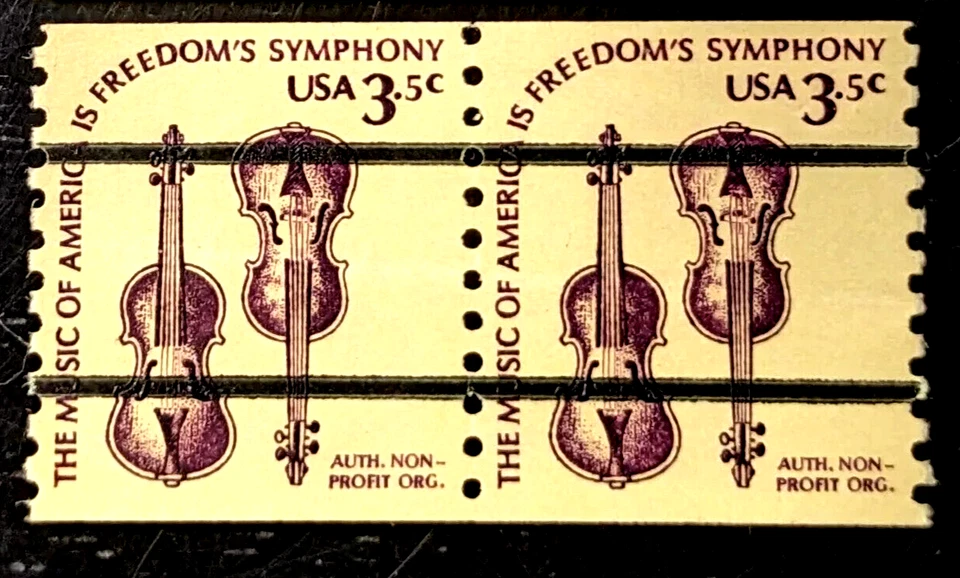 SCOTT # 1813a - PAIR OF 3.5 CENT PRECANCELED NO CITY VIOLIN STAMPS - F / VF  MNH - Image 1 of 1