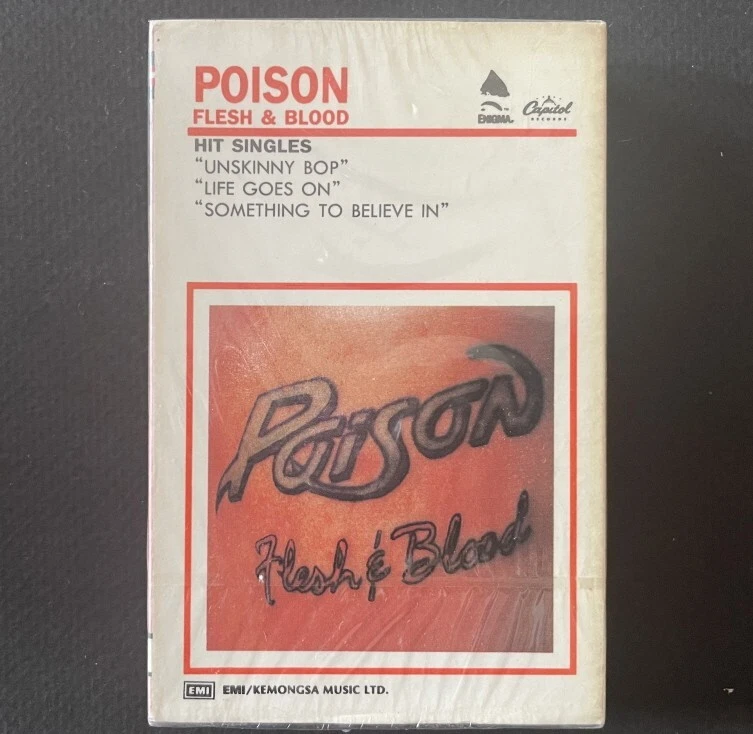 POISON-FLESH & BLOOD 1990 EMI KOREA FIRST PRESS CASSETTES SEALED - Image 1 of 4