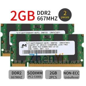 4GB 2x 2GB PC2-5300S 2Rx8 DDR2 667MHz 200Pin CL5 SODIMM Laptop Memory RAM Micron - Picture 1 of 8