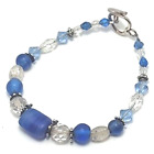 Damen blau oval Perlenarmband Steinschichten silberfarben näher oval hellbraun
