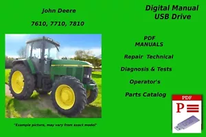 John Deere 7610 7710 7810 Trattore Tecnico Funzionamento Test Ricambi Manuale Set USB - Foto 1 di 1