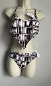 New Basta Surf Retro 2 Piece Brown Tribal Print Knopped Crop Top Bikini Size S - Picture 1 of 8