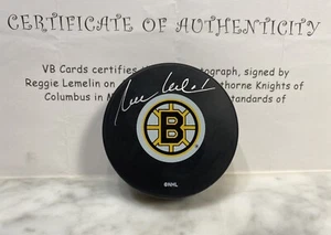 Disco de hockey firmado por Reggie Lemelin Boston Bruins, certificado de autenticidad - Imagen 1 de 5