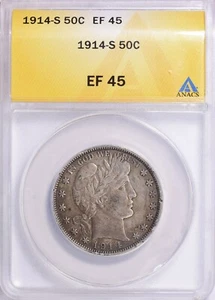 1914-S Barber Half Dollar ANACS EF-45 - Picture 1 of 2