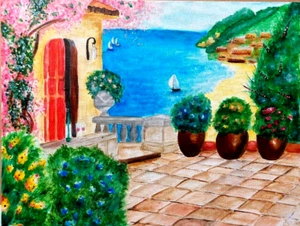 Seascape Acrylic Original Painting | Artist Handmade Bright Canvas 14×18" Signed - Picture 1 of 7