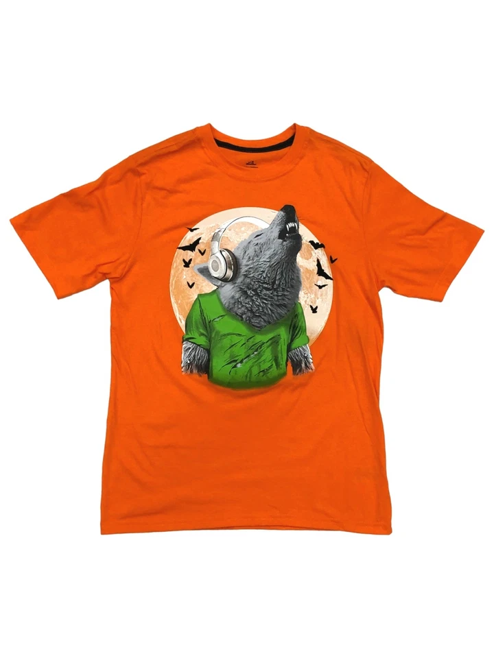 Boys Orange Short Sleeve Werewolf Halloween T-Shirt Howling Wolf Shirt - Image 1 of 1