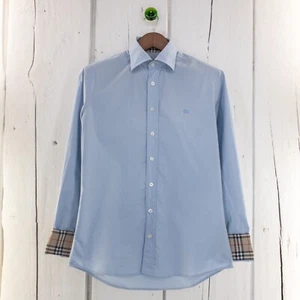 Burberry London Dress Shirt Men S Button Up Blue Nova Check Long Sleeve Designer - Picture 1 of 17