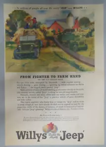 Willys Car Ad: War Time From Fighter To Farm Hand from 1945 Size: 11 x 15 inches - Picture 1 of 3