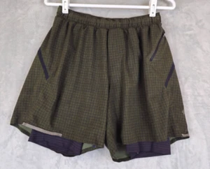 Lululemon Surge Shorts Verde Foderato Gingham Uomo Medium Palestra Corsa Jogging - Foto 1 di 5