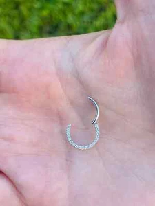 Hinged Nose Ring Septum Clicker Daith Hoop With Natural Diamonds 14k Solid Gold - Picture 1 of 4