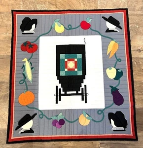 “AMISH THANKSGIVING” 1995 Hand Pieced, Appliqued & Quilted 32”x30” Wall Hanging - Picture 1 of 24